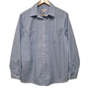 Ava & Viv Long Sleeve Top Womens 1X Blue White Striped Button Up Shirt Metallic